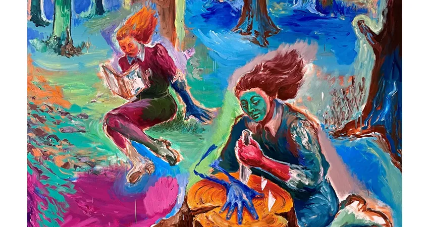 Juana González, «Árboles, lectura y juegos», 2025, en la exposición «Indómita pintura» de CentroCentro